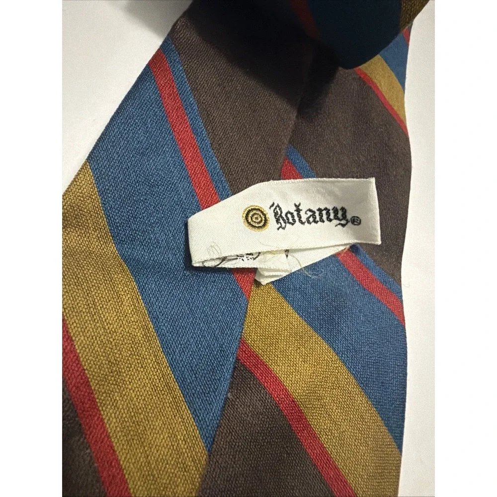 Botany Vintage Mens Tie Brown Blue Gold Red Striped Regimental Silk Blend 53x3.5